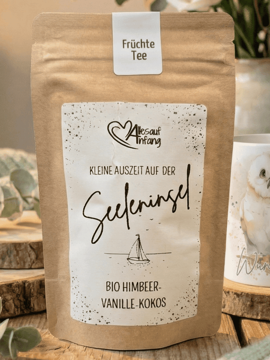 Seeleninsel Bio Himbeer-Vanille-Kokostee - achtsame Geschenke für Frauen bei Alles auf Anfang in Bedburg, NRW