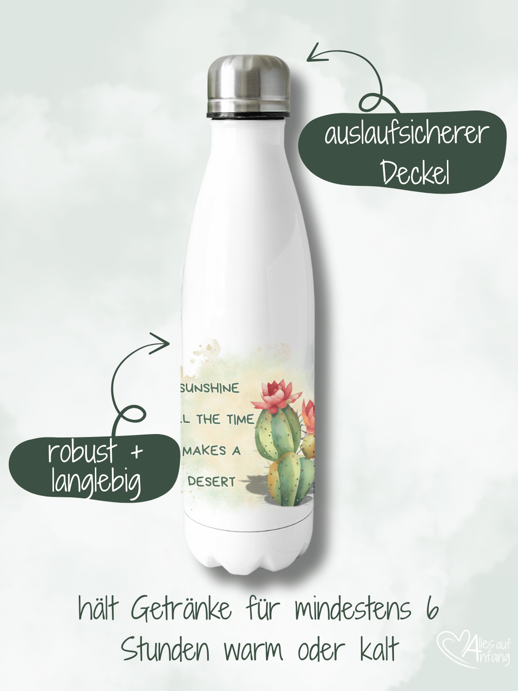 SUNHINE ALL THE TIME Trinkflasche - Alles auf Anfang - personalisierte Geschenke für Frauen