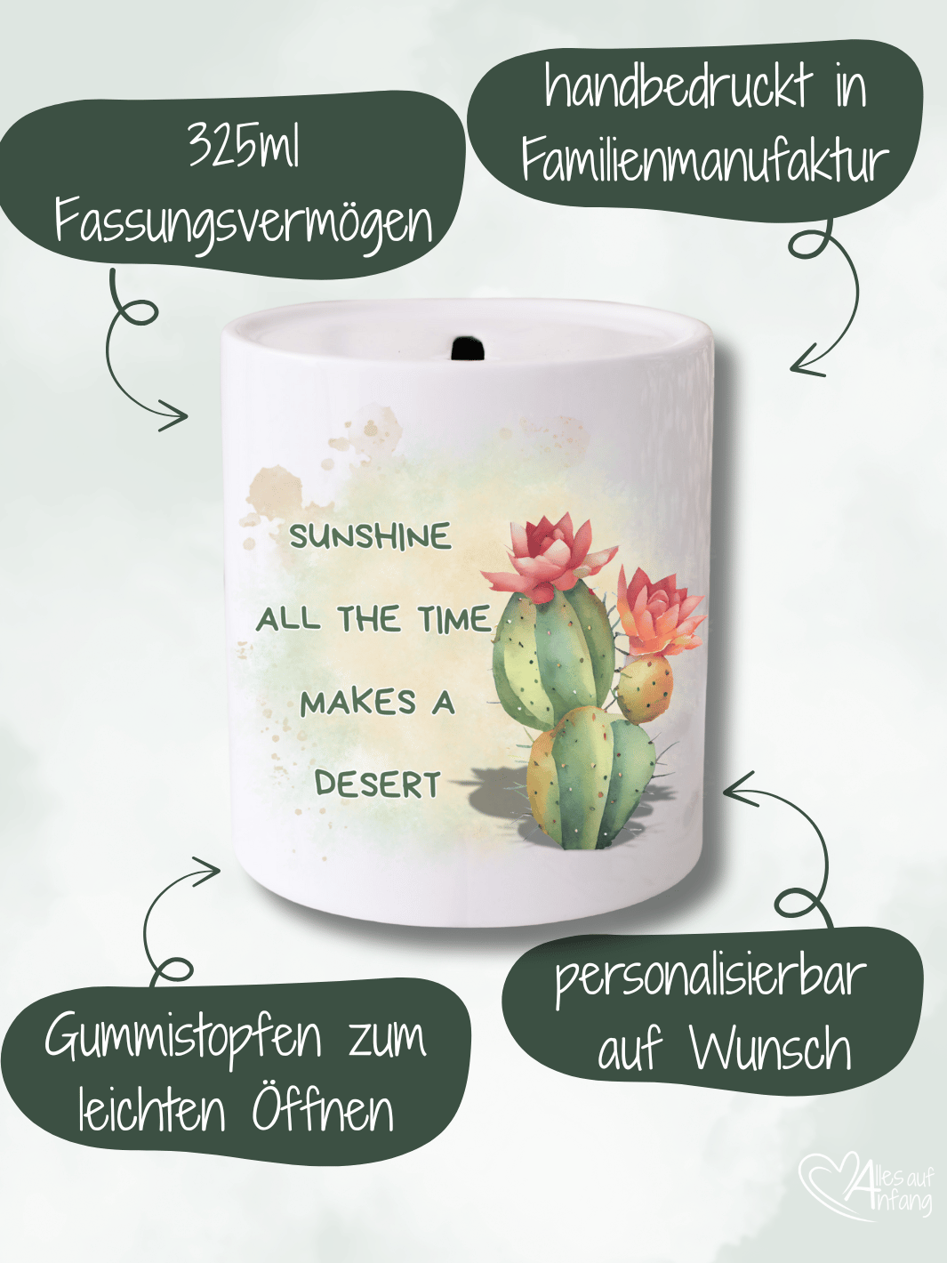 SUNSHINE ALL THE TIME MAKES A DESERT Spardose - Alles auf Anfang - personalisierte Geschenke für Frauen