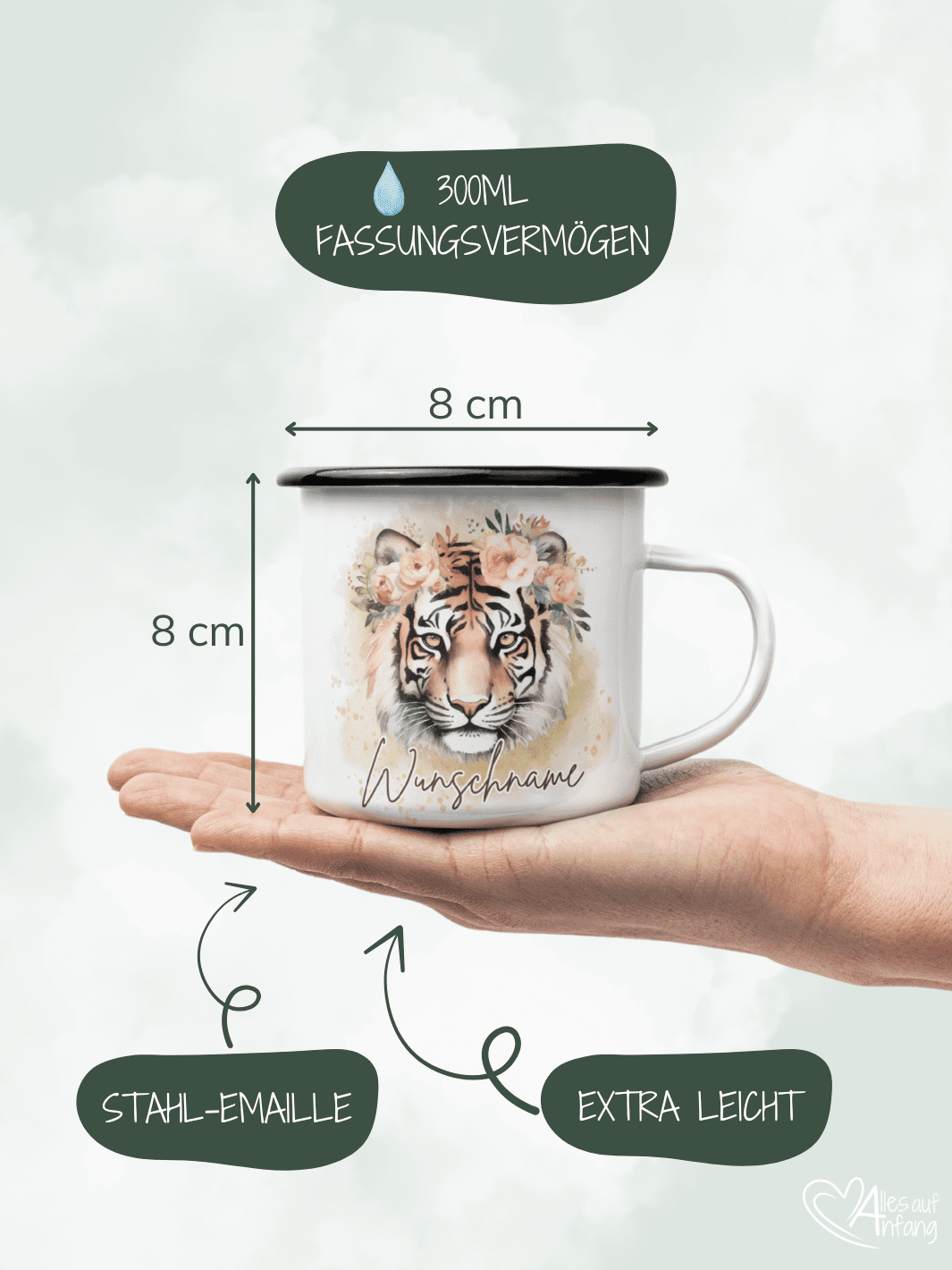 TIGER Emaillebecher - Alles auf Anfang - personalisierte Geschenke für Frauen