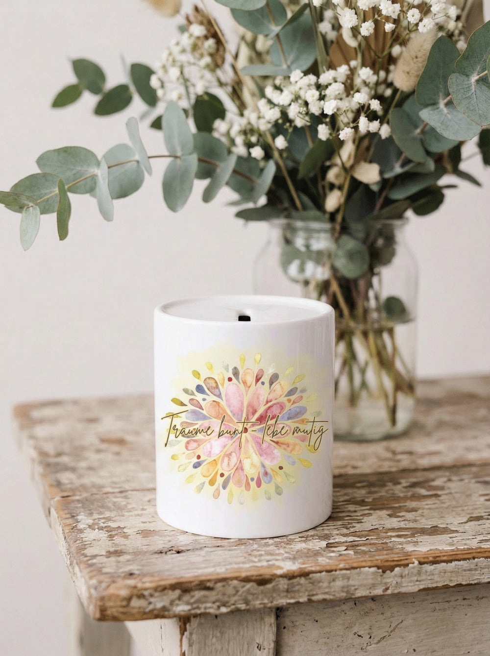 TRÄUME BUNT - LEBE MUTIG Spardose - Alles auf Anfang - personalisierte Geschenke für Frauen