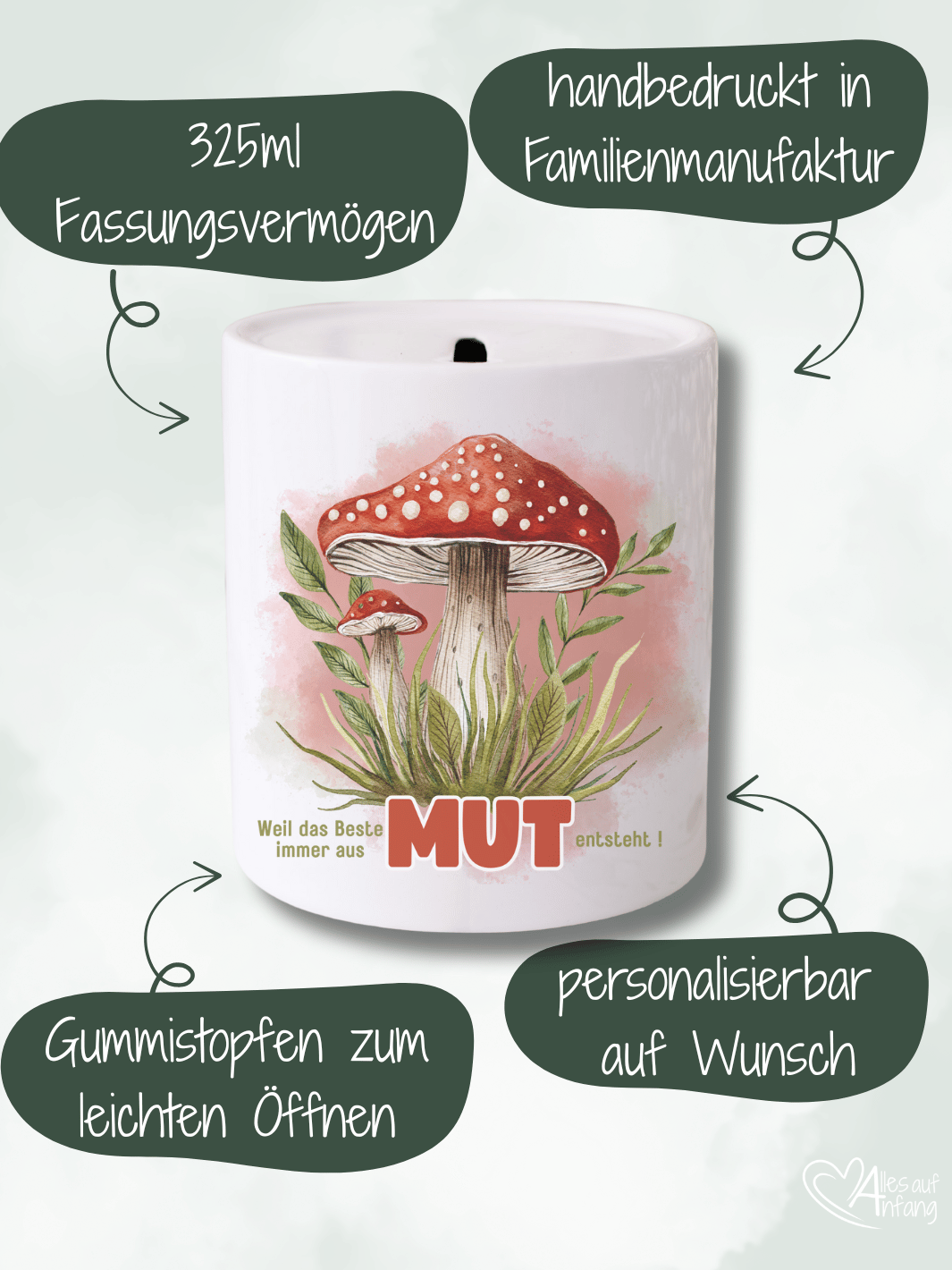WEIL DAS BESTE IMMER AUS MUT ENTSTEHT Spardose - Alles auf Anfang - personalisierte Geschenke für Frauen