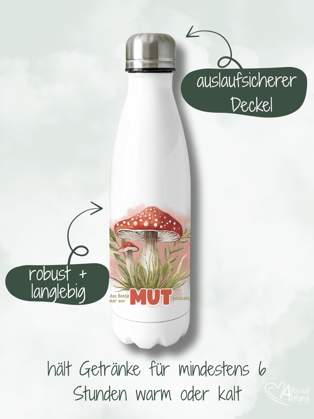 WEIL DAS BESTE IMMER AUS MUT ENTSTEHT Trinkflasche - Alles auf Anfang - personalisierte Geschenke für Frauen