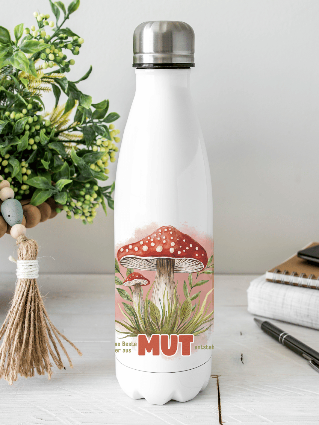 WEIL DAS BESTE IMMER AUS MUT ENTSTEHT Trinkflasche - Alles auf Anfang - personalisierte Geschenke für Frauen