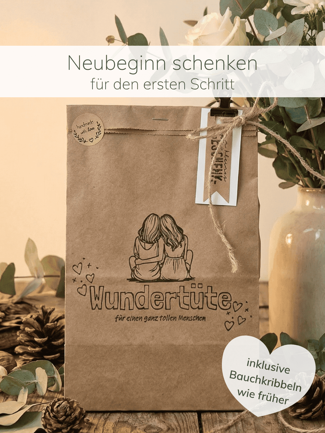Neubeginn Wundertüte - achtsame Geschenke für Frauen bei Alles auf Anfang in Bedburg NRW. Nachhaltig, handgemacht und personalisierbar
