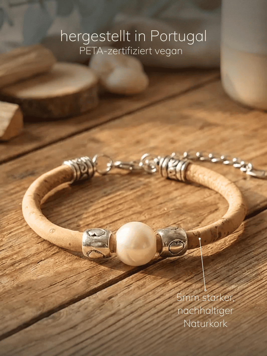 PERLE Kork Armband naturfarben - achtsame Geschenke für Frauen bei Alles auf Anfang in Bedburg, NRW