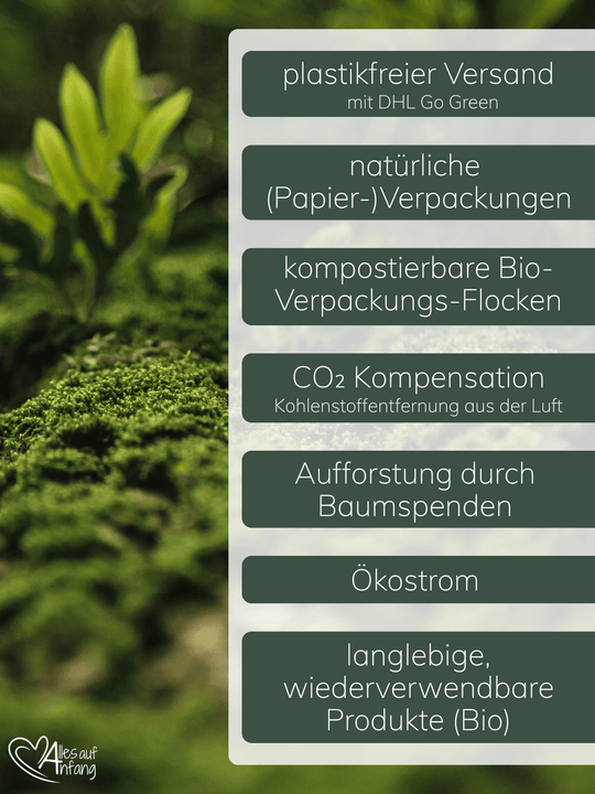 Nachhaltigkeitswerte bei Alles auf Anfang - achtsame Geschenke für Frauen in Bedburg, NRW