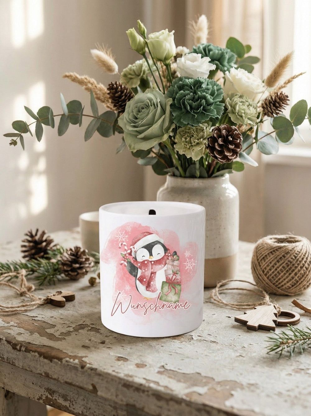 Keramikspardose X-MAS Pinguin personalisierbar - achtsame Geschenke für Frauen bei Alles auf Anfang in Bedburg, NRW