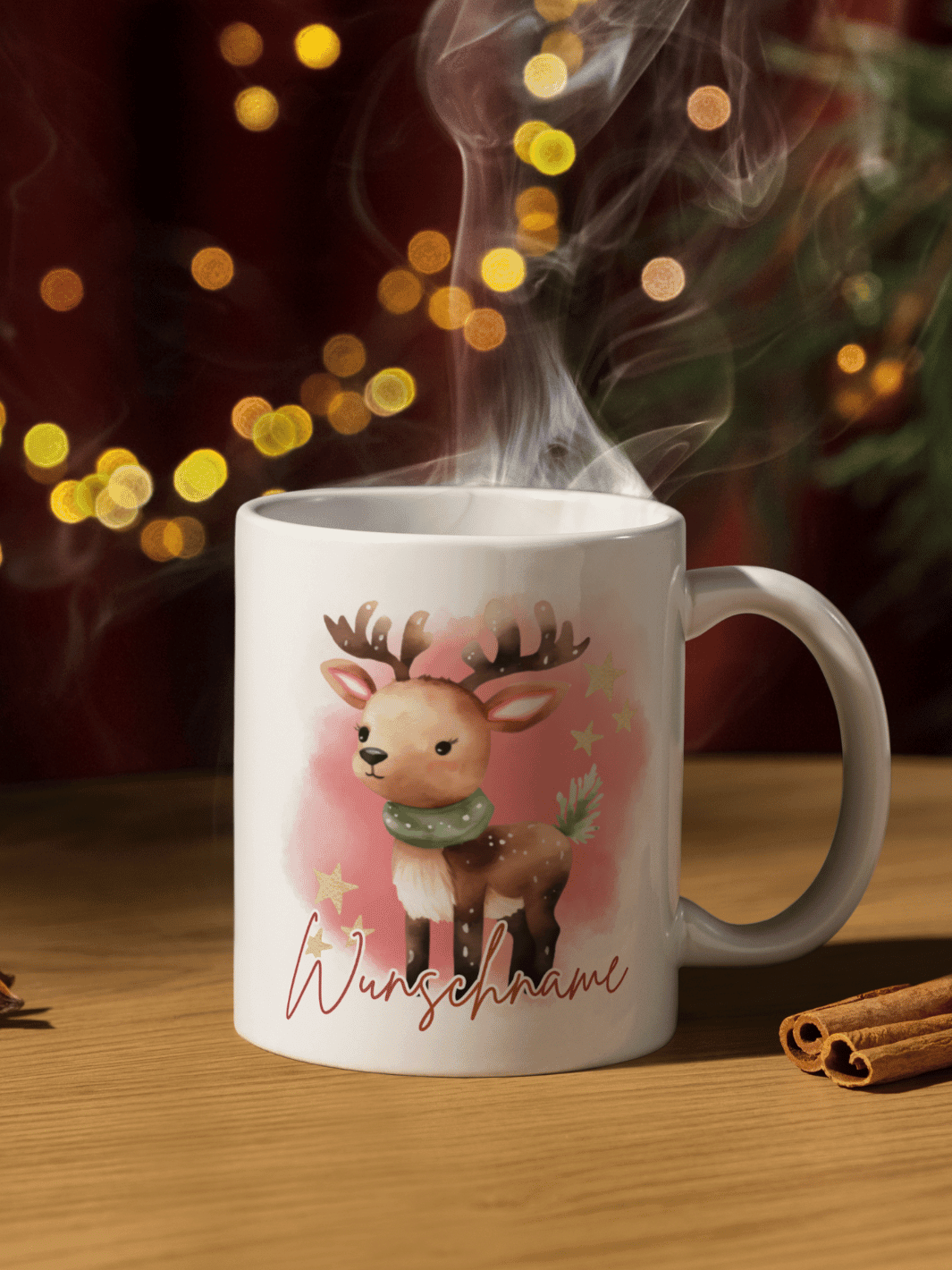 Handgemachte personalisierte Tasse als Geschenk für Frauen, Motiv RENTIERBABY 