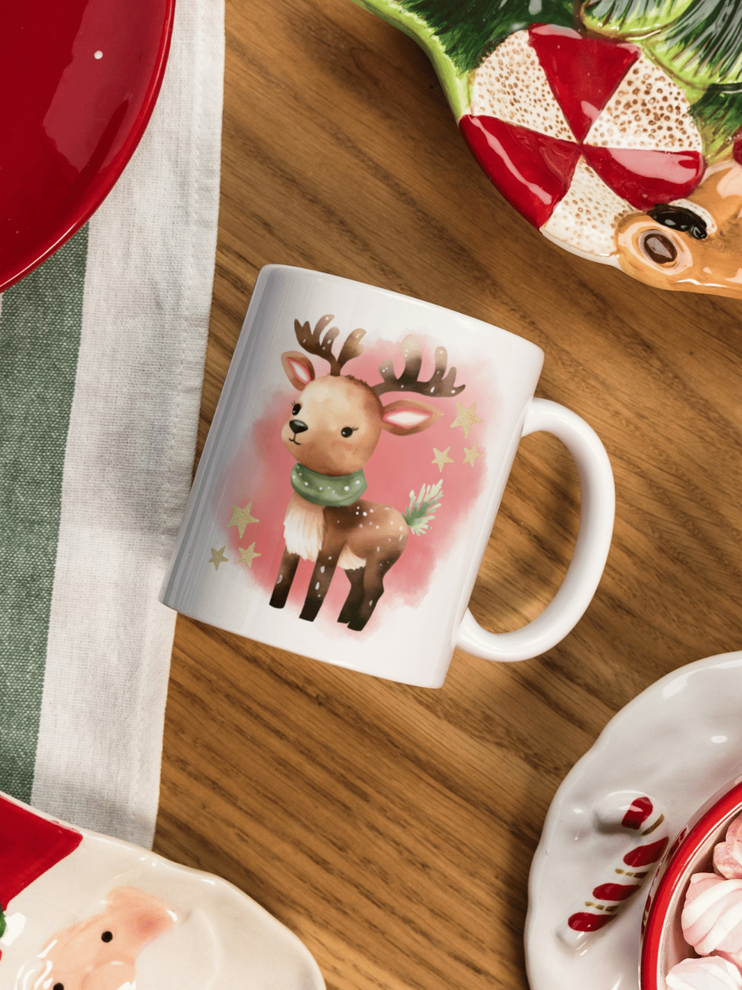 Handgemachte personalisierte Tasse als Geschenk für Frauen, Motiv RENTIERBABY 