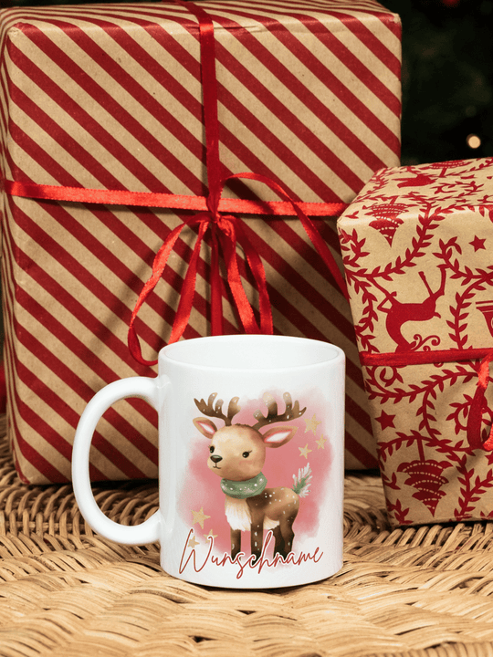 Handgemachte personalisierte Tasse als Geschenk für Frauen, Motiv RENTIERBABY 