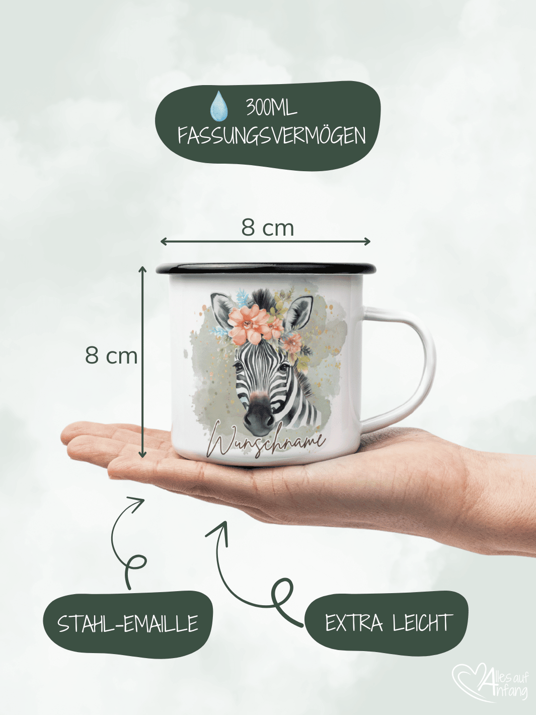 ZEBRA Emaillebecher - Alles auf Anfang - personalisierte Geschenke für Frauen