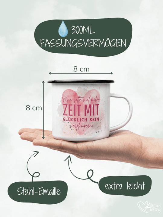 ZEIT ZUM GLÜCKLICH SEIN Emaillebecher - Alles auf Anfang - personalisierte Geschenke für Frauen