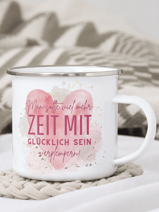 ZEIT ZUM GLÜCKLICH SEIN Emaillebecher - Alles auf Anfang - personalisierte Geschenke für Frauen