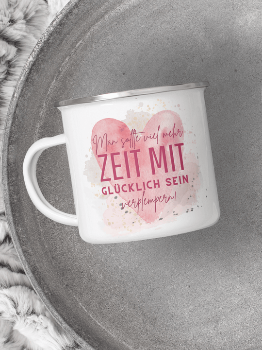 ZEIT ZUM GLÜCKLICH SEIN Emaillebecher - Alles auf Anfang - personalisierte Geschenke für Frauen
