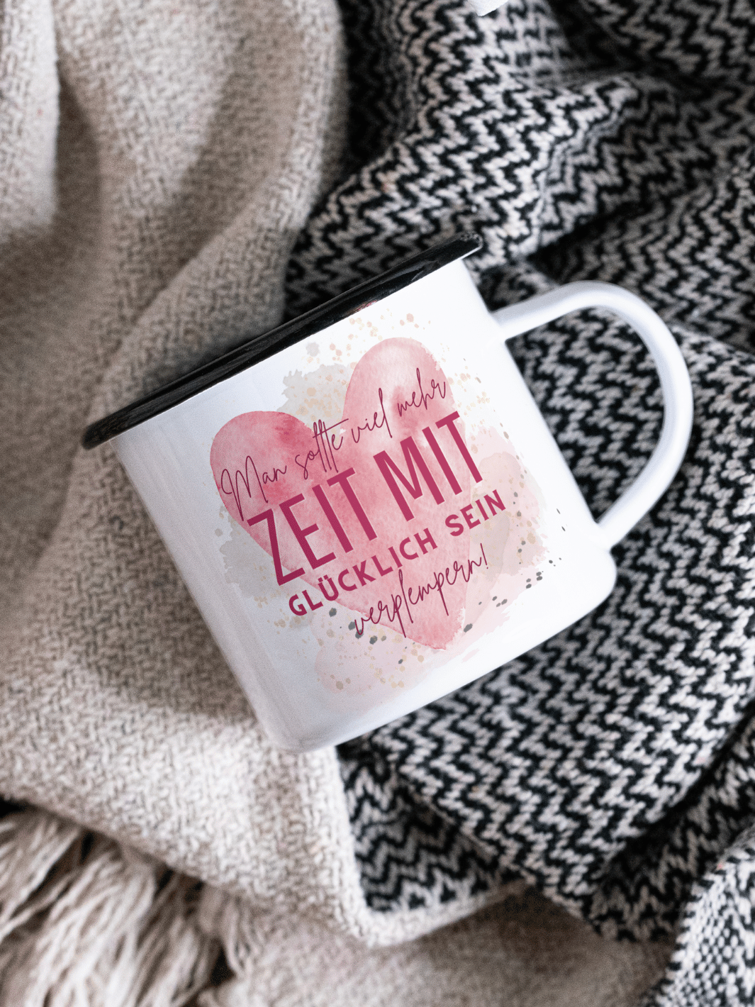 ZEIT ZUM GLÜCKLICH SEIN Emaillebecher - Alles auf Anfang - personalisierte Geschenke für Frauen