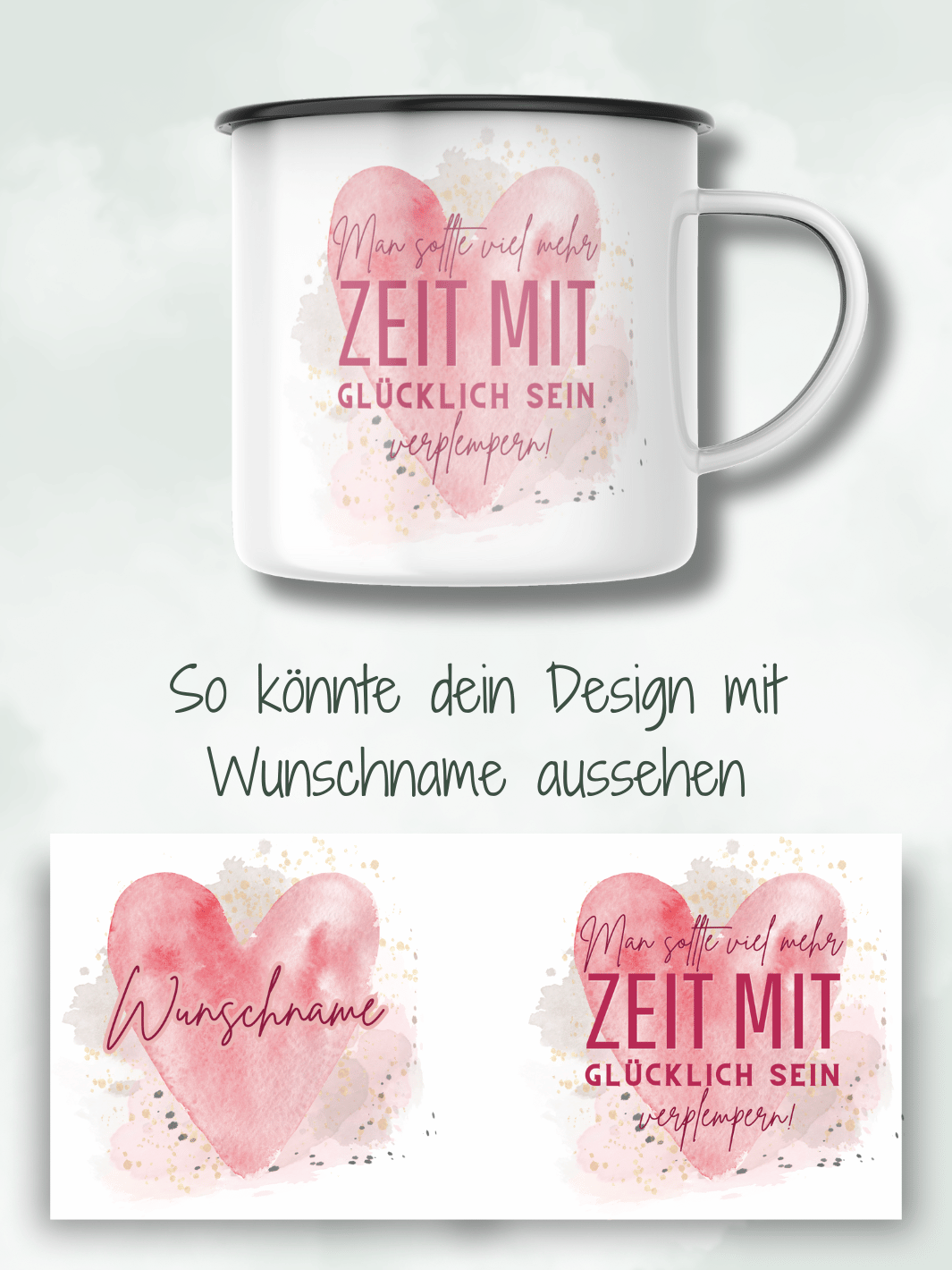 ZEIT ZUM GLÜCKLICH SEIN Emaillebecher - Alles auf Anfang - personalisierte Geschenke für Frauen