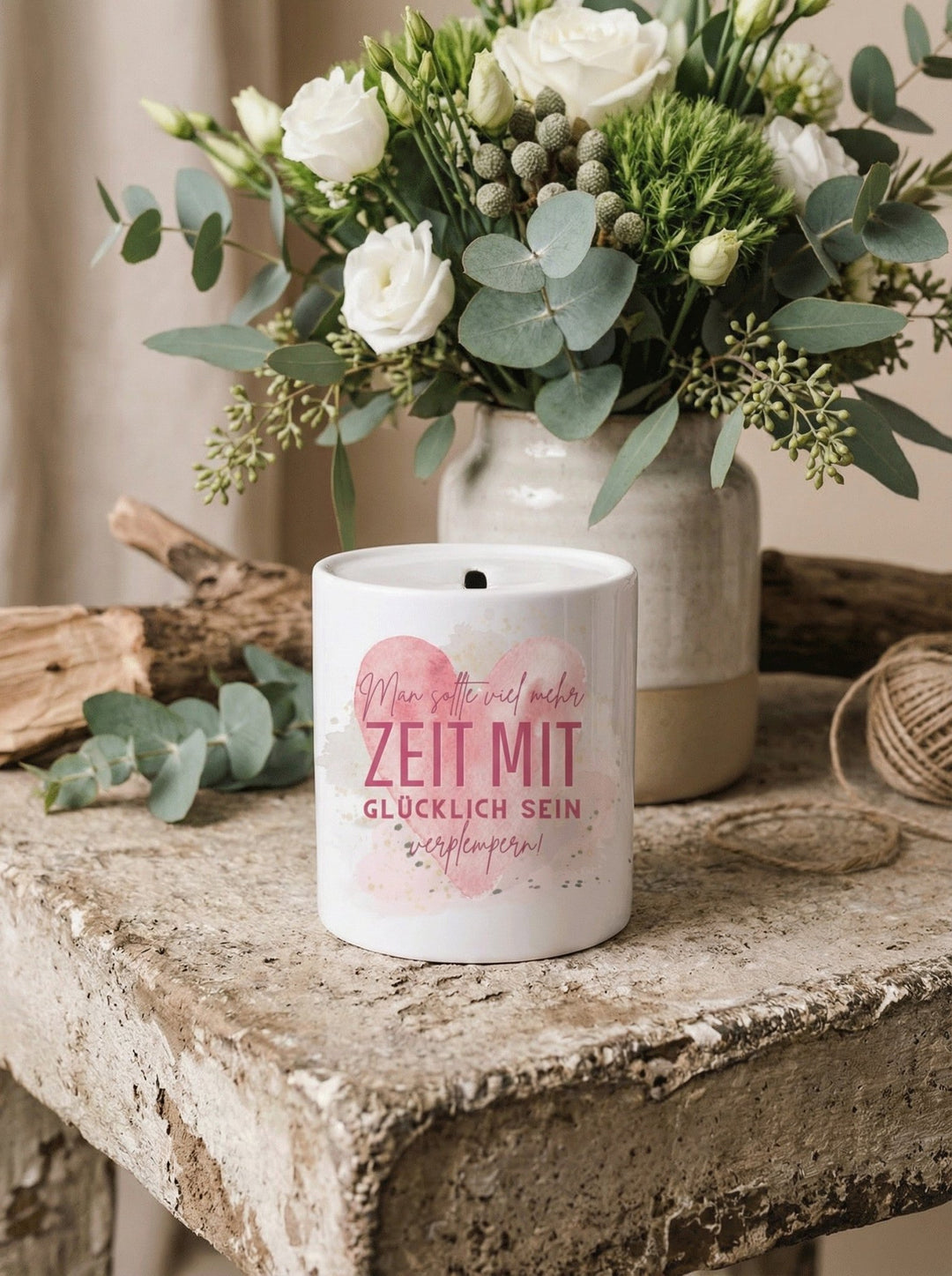 Keramikspardose Zeit zum Glücklich sein - achtsame Geschenke für Frauen bei Alles auf Anfang in Bedburg, NRW