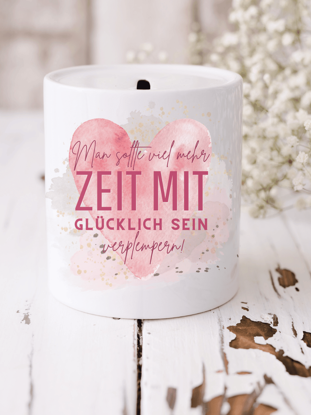 Keramikspardose Zeit zum Glücklich sein - achtsame Geschenke für Frauen bei Alles auf Anfang in Bedburg, NRW