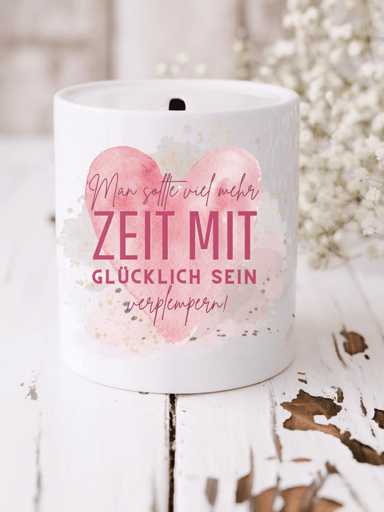 Keramikspardose Zeit zum Glücklich sein - achtsame Geschenke für Frauen bei Alles auf Anfang in Bedburg, NRW