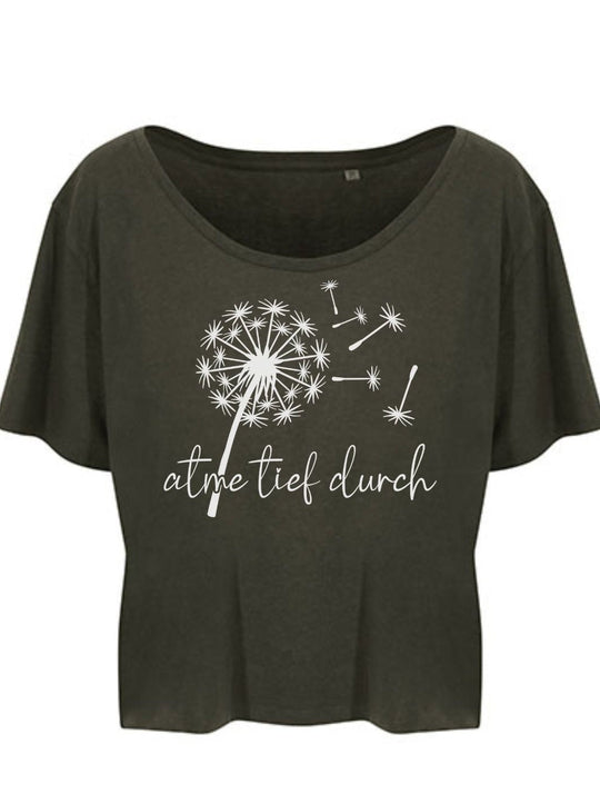 Damen T-Shirt ATME TIEF DURCH cropped fern green