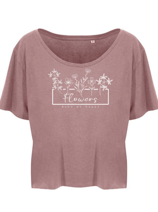 Damen T-Shirt FLOWERS cropped dusty pink