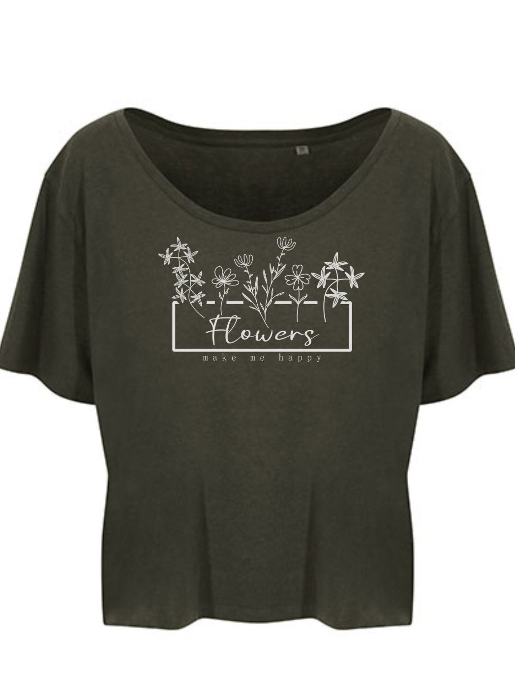 Damen T-Shirt FLOWERS cropped fern green