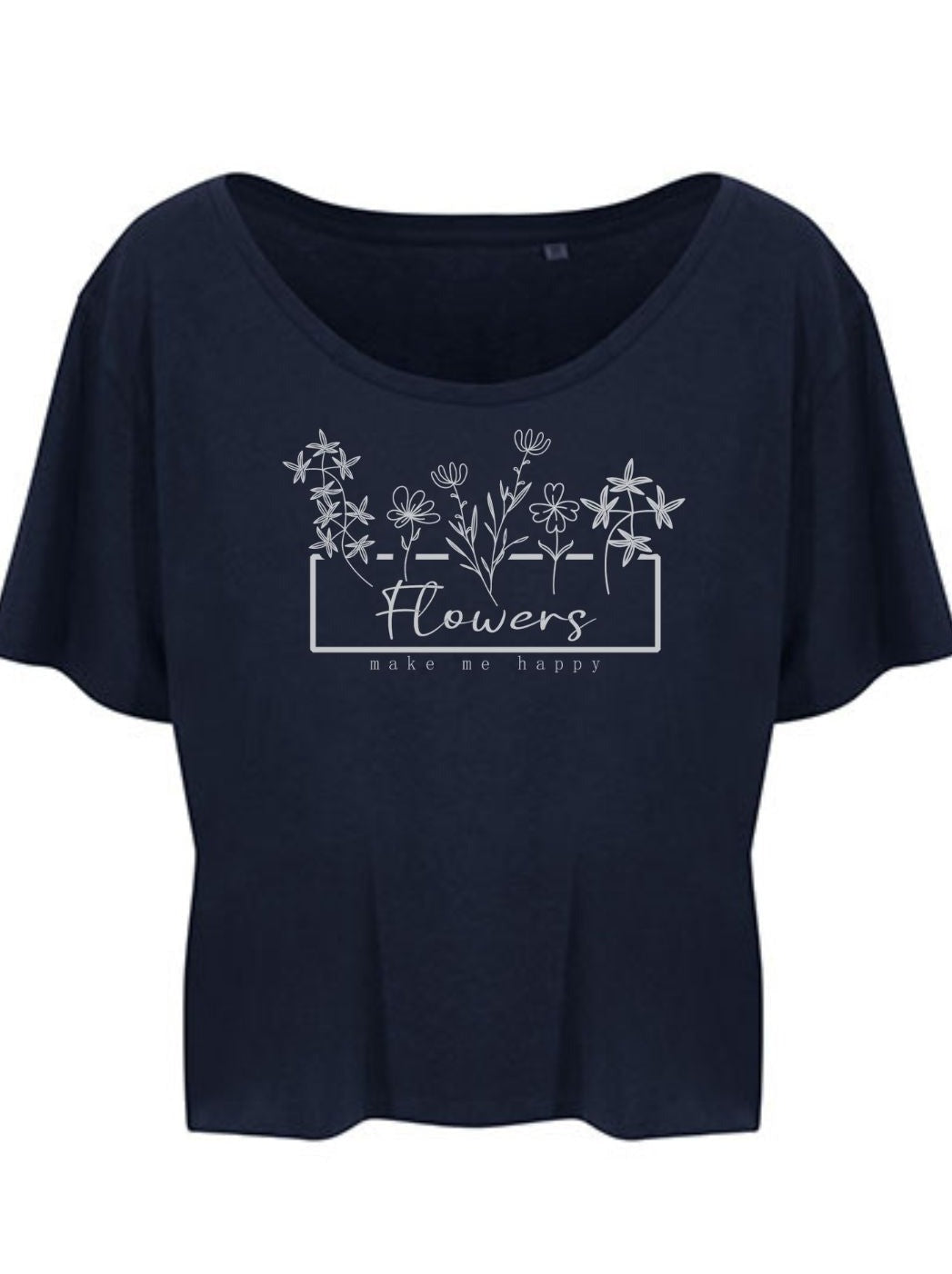 Damen T-Shirt FLOWERS cropped navy