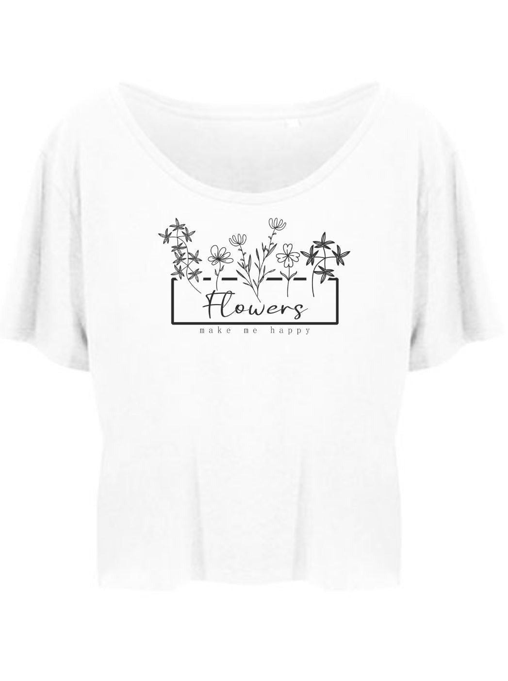 Damen T-Shirt FLOWERS cropped weiß