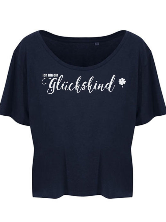 Damen T-Shirt GLÜCKSKIND cropped navy