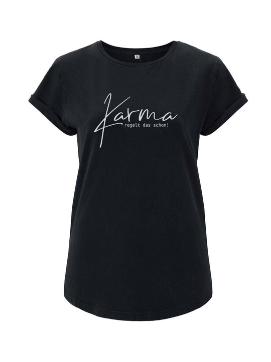 Damen T-Shirt KARMA rolled arms schwarz