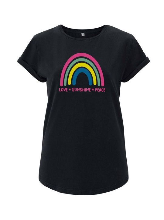 Damen T-Shirt RAINBOW rolled arms schwarz