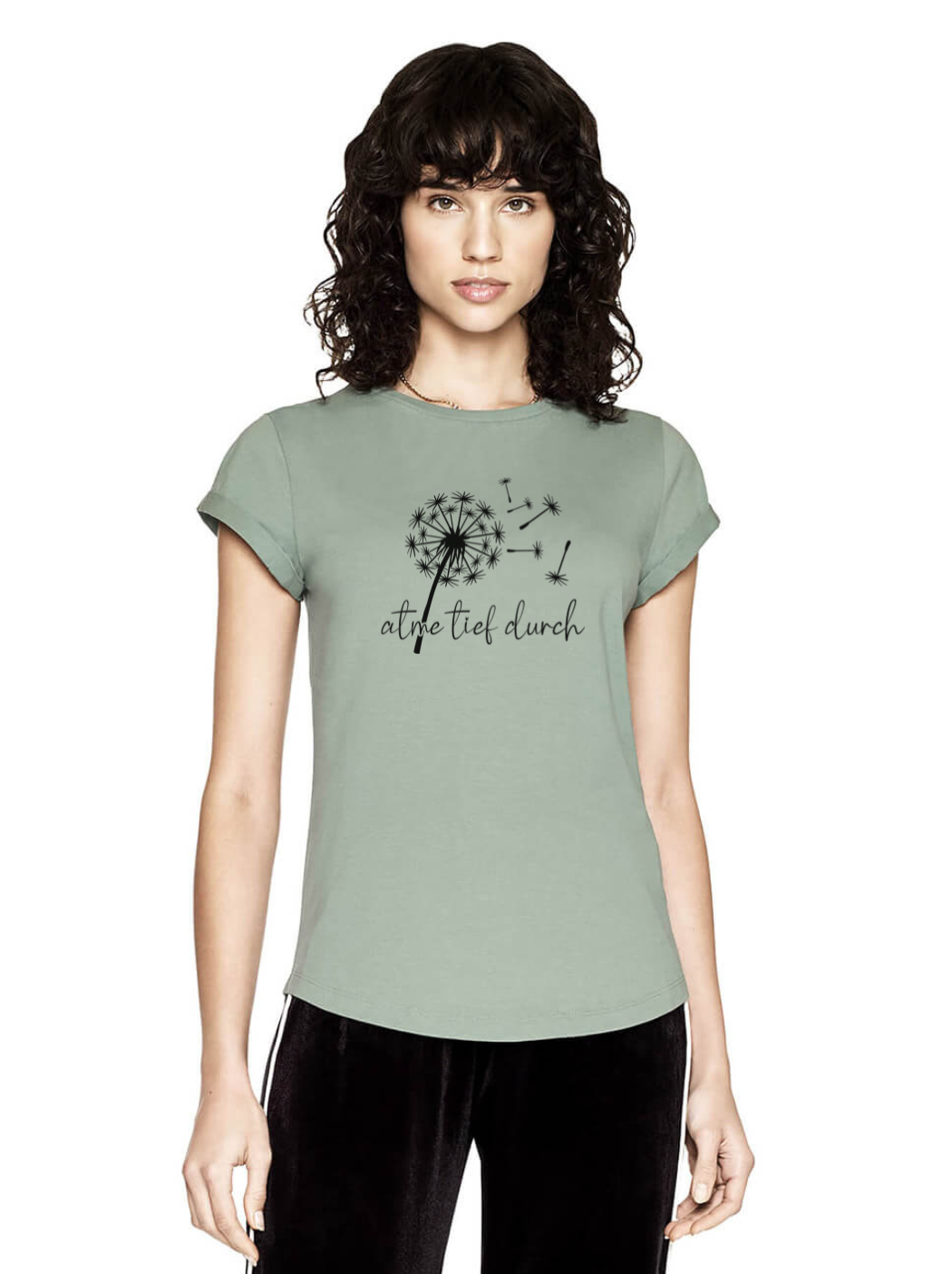 Atme tief durch Damen T-Shirt rolled arms Model