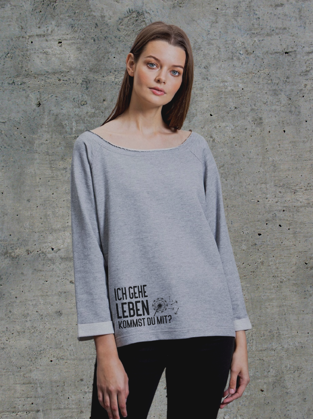 Ich geh leben Damen Flashdance Sweatshirt graumeliert